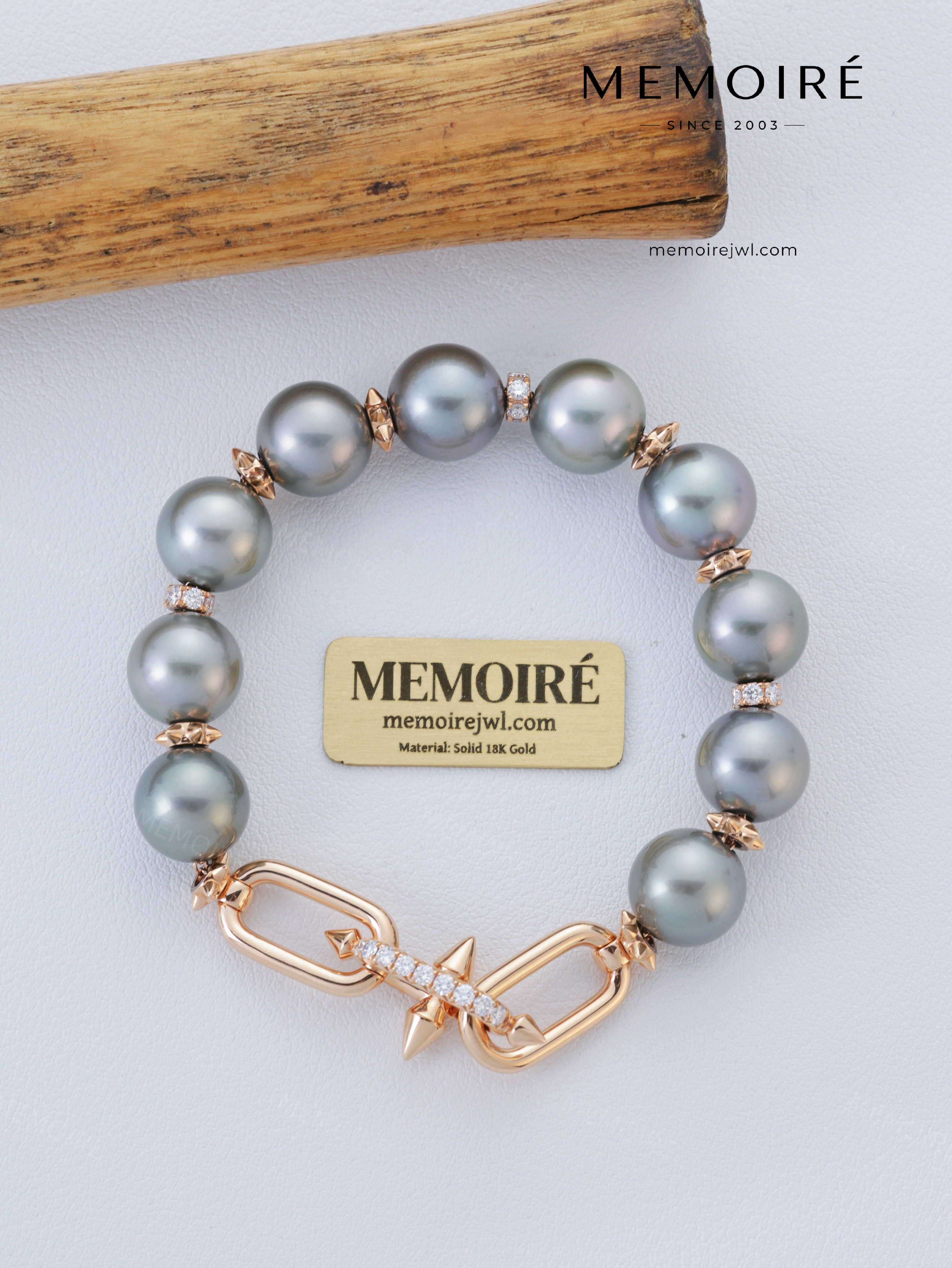MEMOIRÉ 18K Rose Gold Tahitian Pearl Stud Bracelet